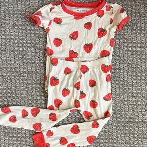 Old Navy Kids Pajama Set - Cream with Red Strawberry Design